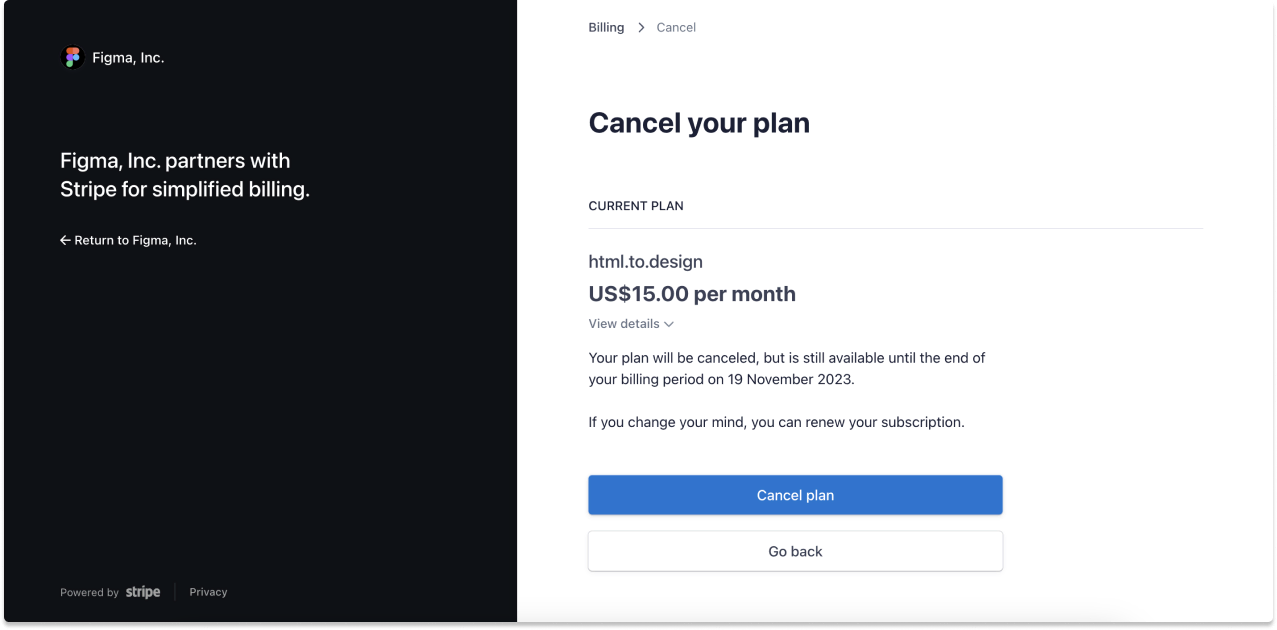 Screenshot of subscription cancellation step two.