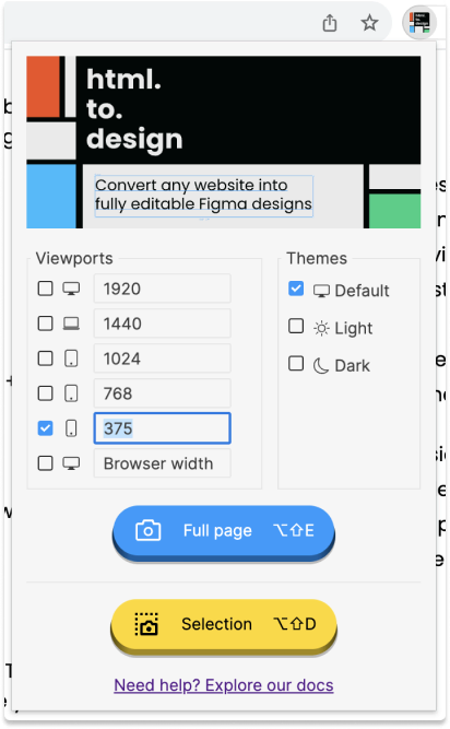 Screenshot of the extension when selecting a custom width.