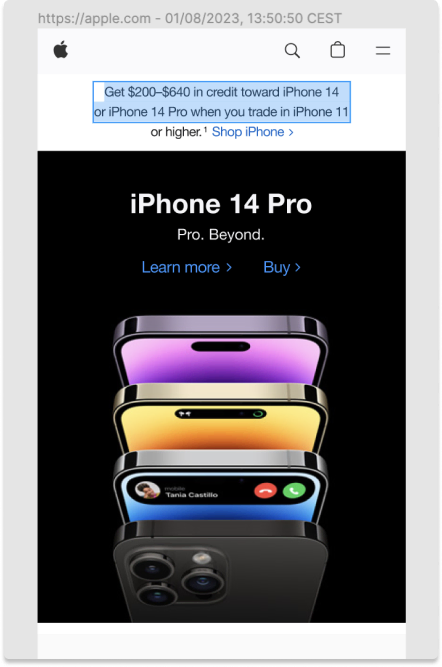 Screenshot of fully editable mobile version of apple.com.