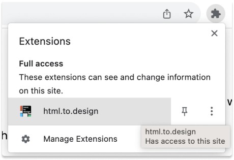 Screenshot of the extensions menu.