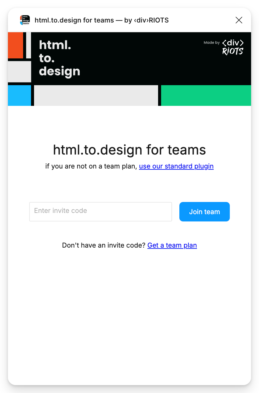 Screenshot of the html.to.design for teams Figma plugin
