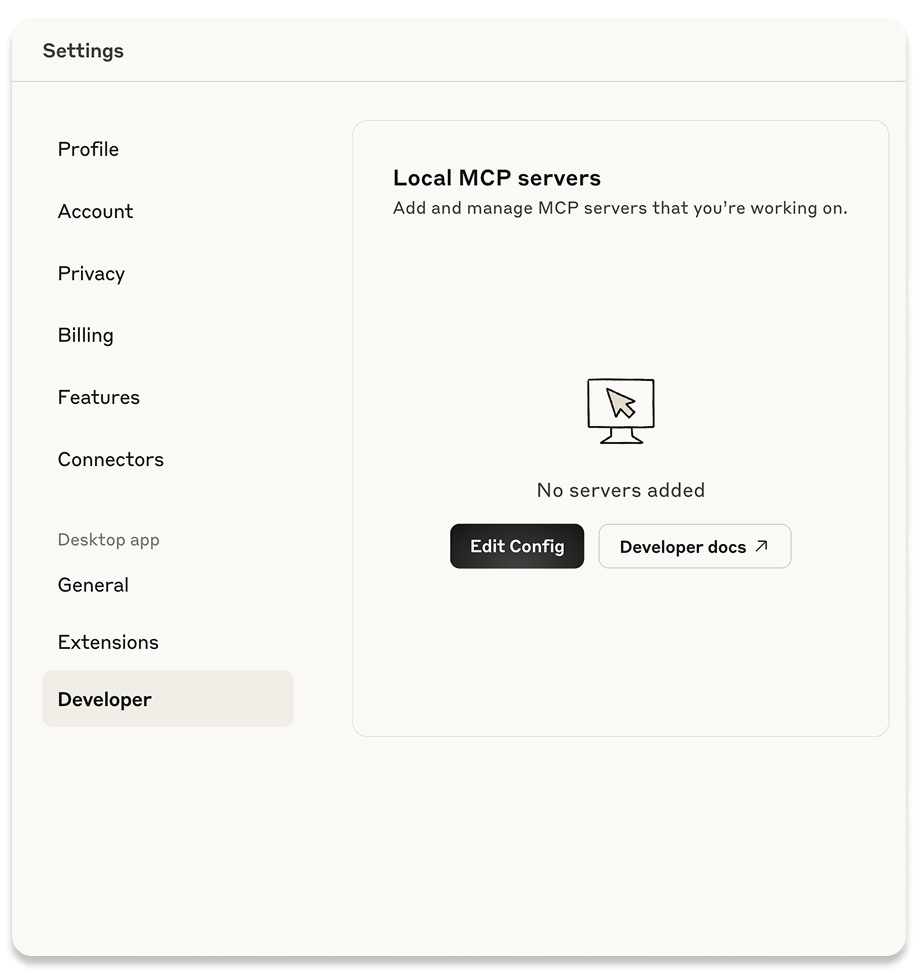 Claude Desktop Developer panel