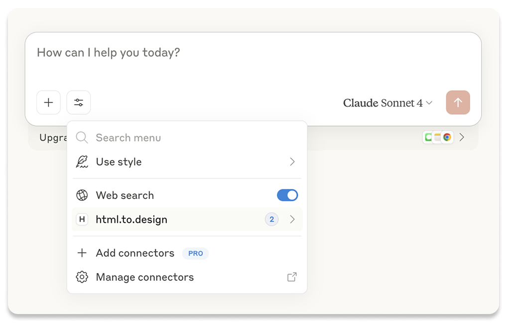 Screenshot of the Claude Desktop app with the hammer icon in the bottom right corner
