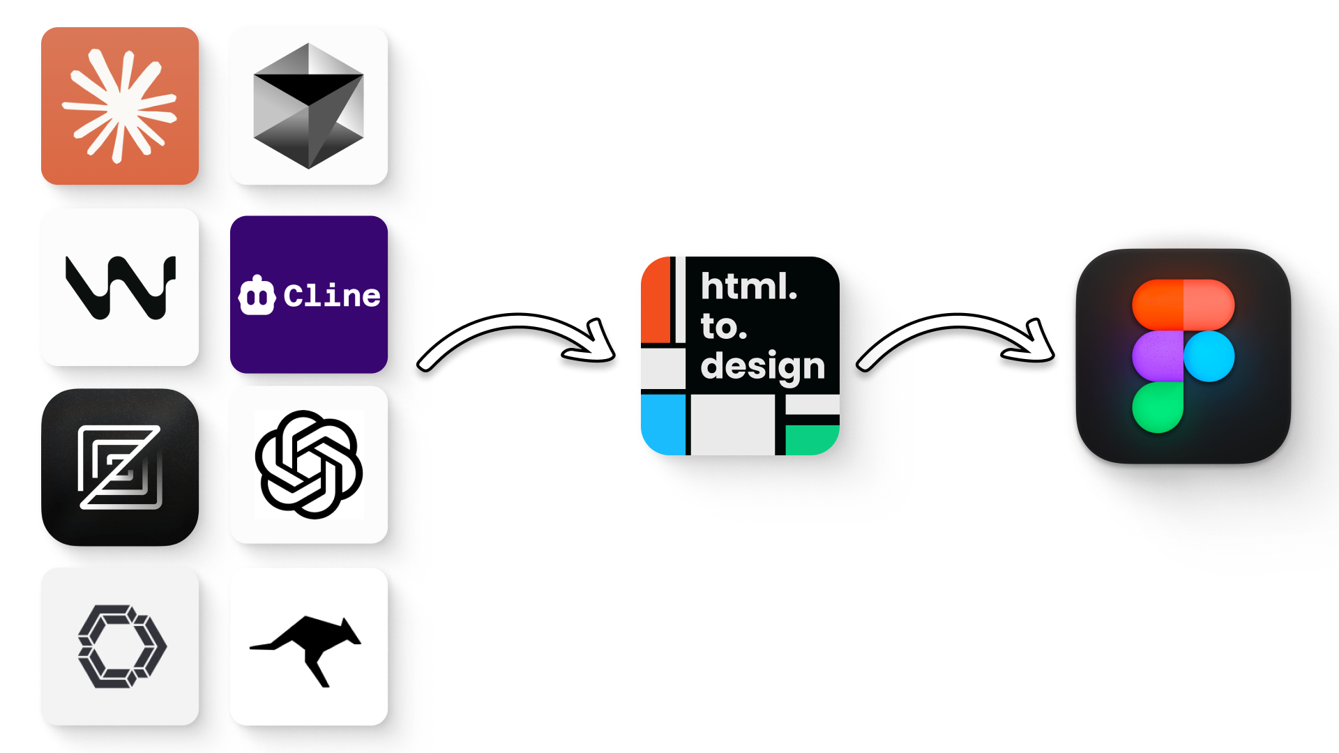 Illustration of Claude Desktop and Cursor connected to Figma via html.to.design