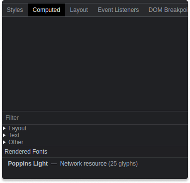 Chrome DevTools showing rendered font
