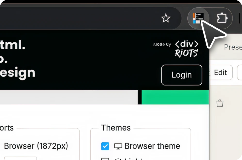 Screenshot of how to launch the html.to.design browser extension from the Chrome toolbar.