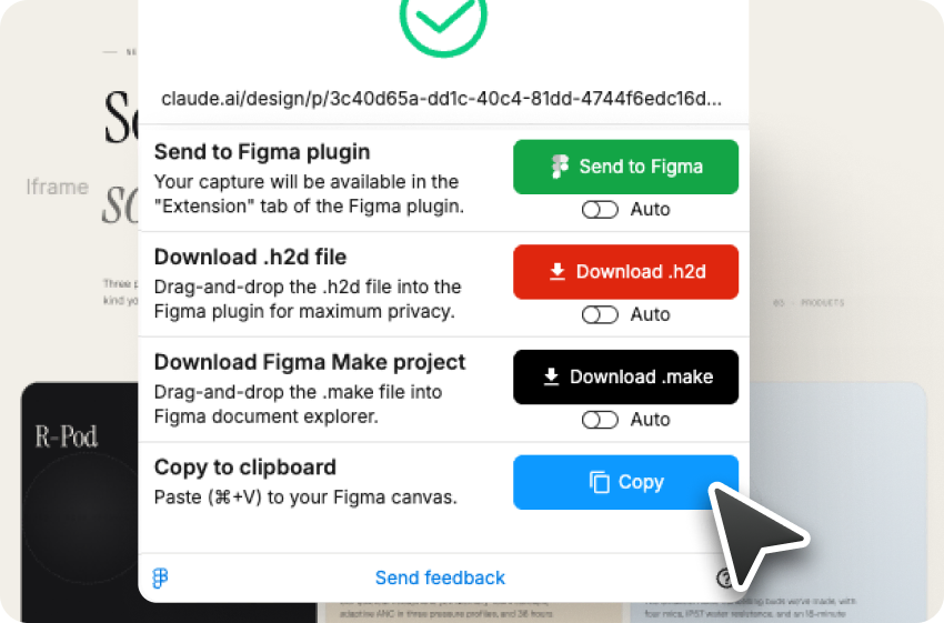 Screenshot of how to copy a webpage to clipboard using the html.to.design browser extension.