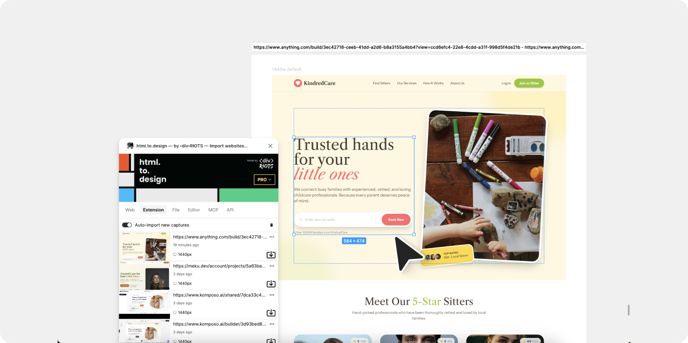 Screenshot of importing anything.com designs in Figma.