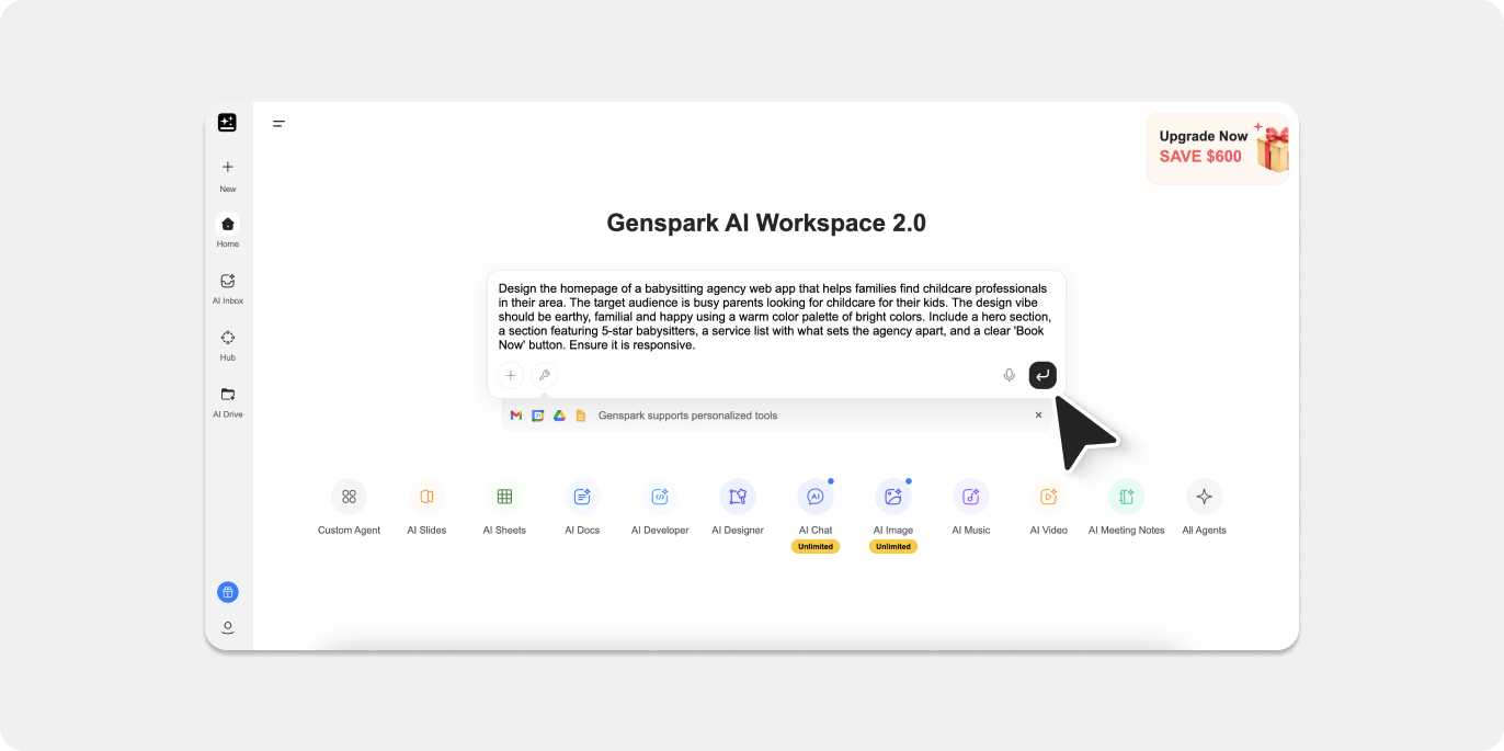 Screenshot of Genspark AI chat interface.