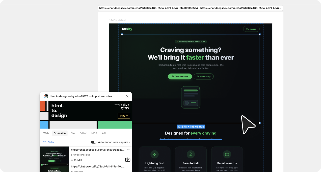 Import your Deepseek website designs with the html.to.design plugin and edit.