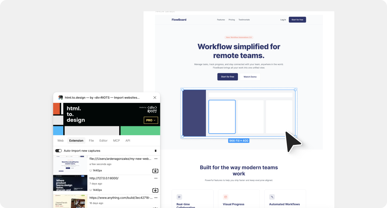 Screenshot of our Gemini CLI-generated website in Figma imported using the html.to.design Figma plugin.