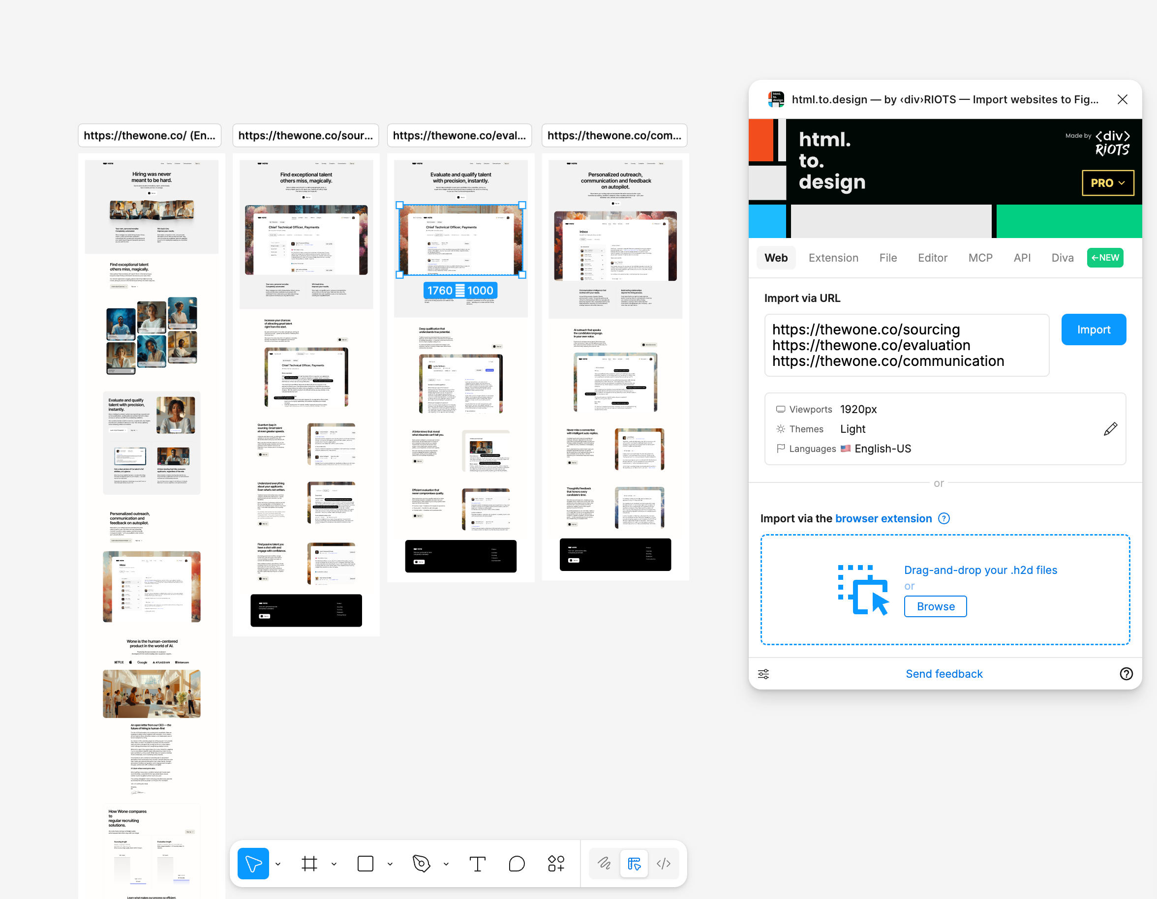 Bulk import of our Framer site into Figma.