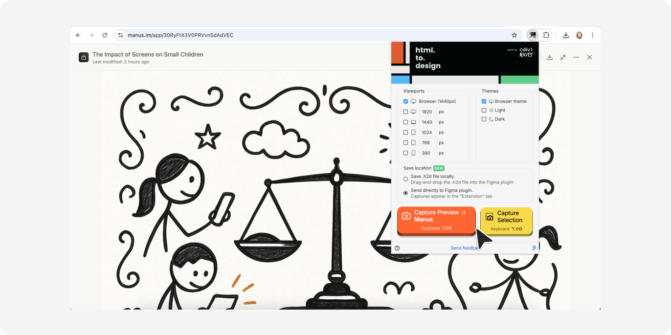 Capture your Manus slide designs with the html.to.design Chrome extension.