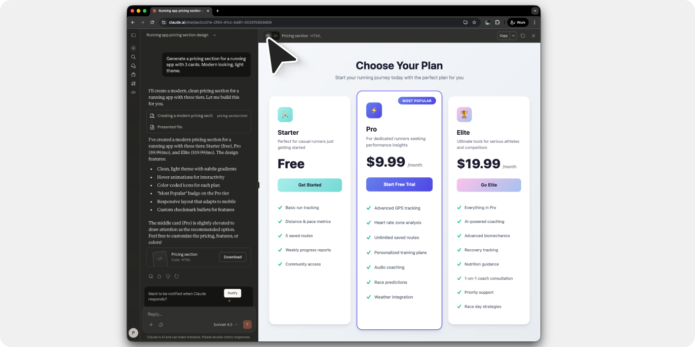 Screenshot of Claude artifact interface.