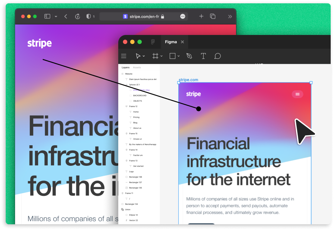 Screenshot of how gradients import from web to Figma with html.to.design.