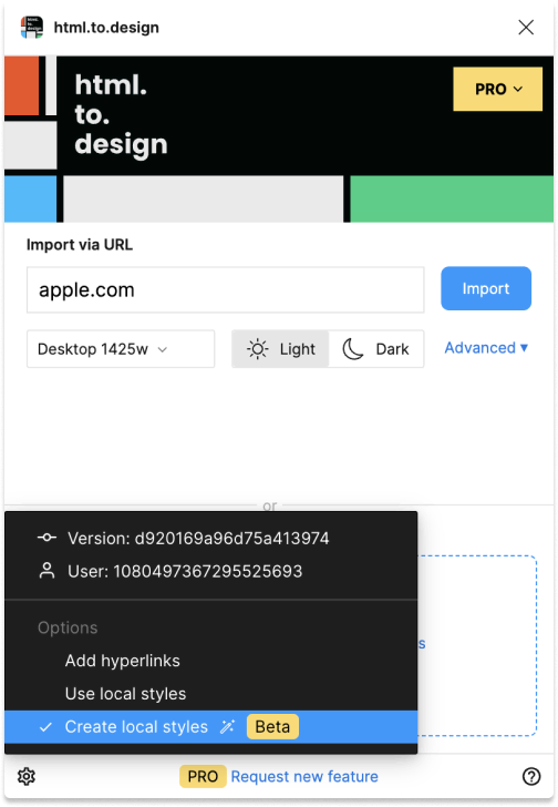 Screenshot of create local styles option.