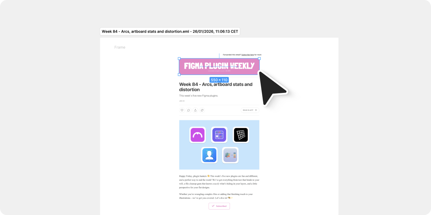 Screenshot of a Google Stitch design imported into Figma with html.to.design.