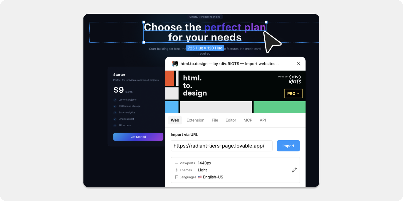 Screenshot of editing Lovable designs in Figma.