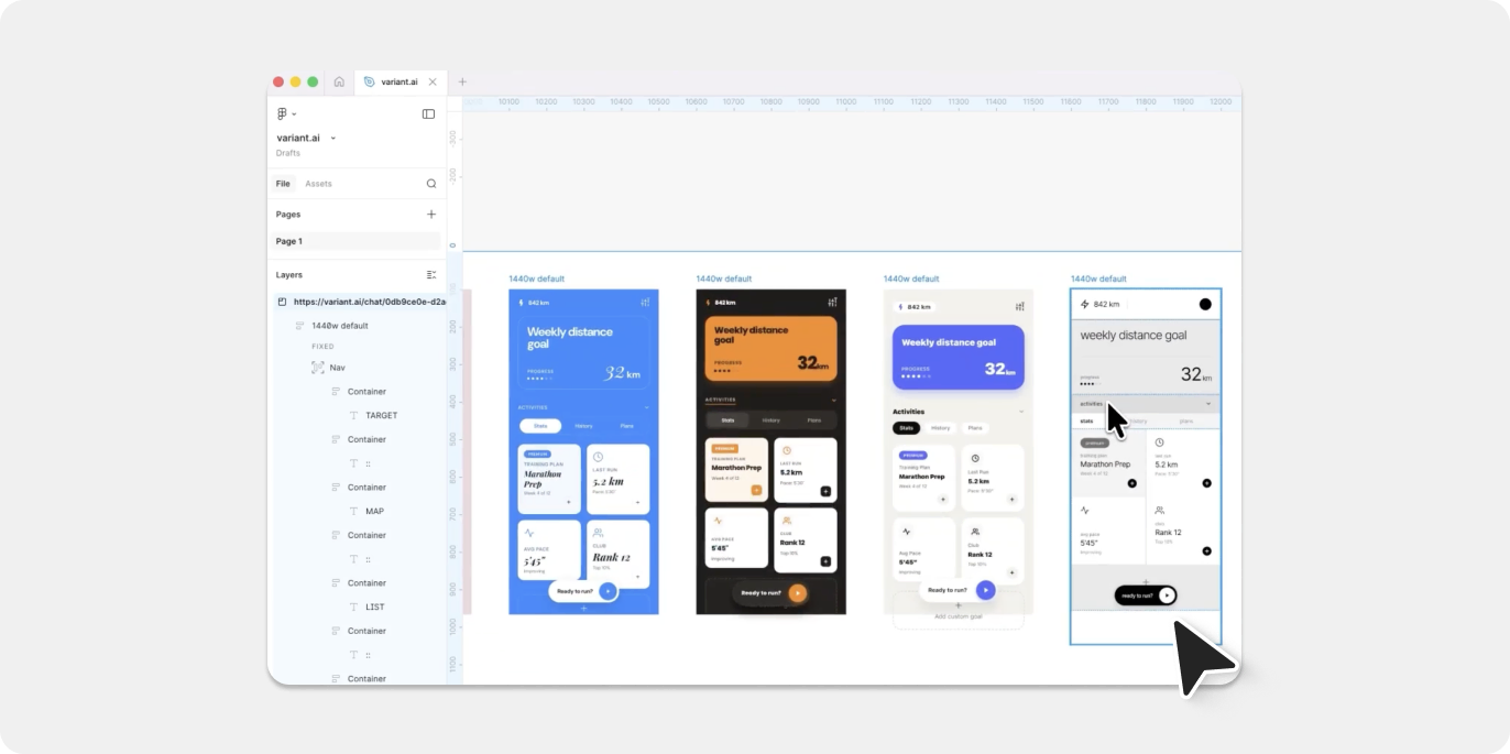 Screenshot of editing Variant designs in Figma.