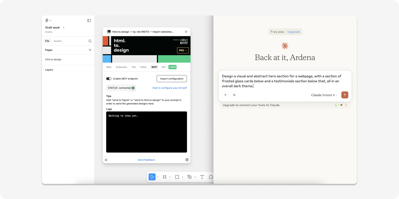 Example of a design prompt in Claude desktop app.