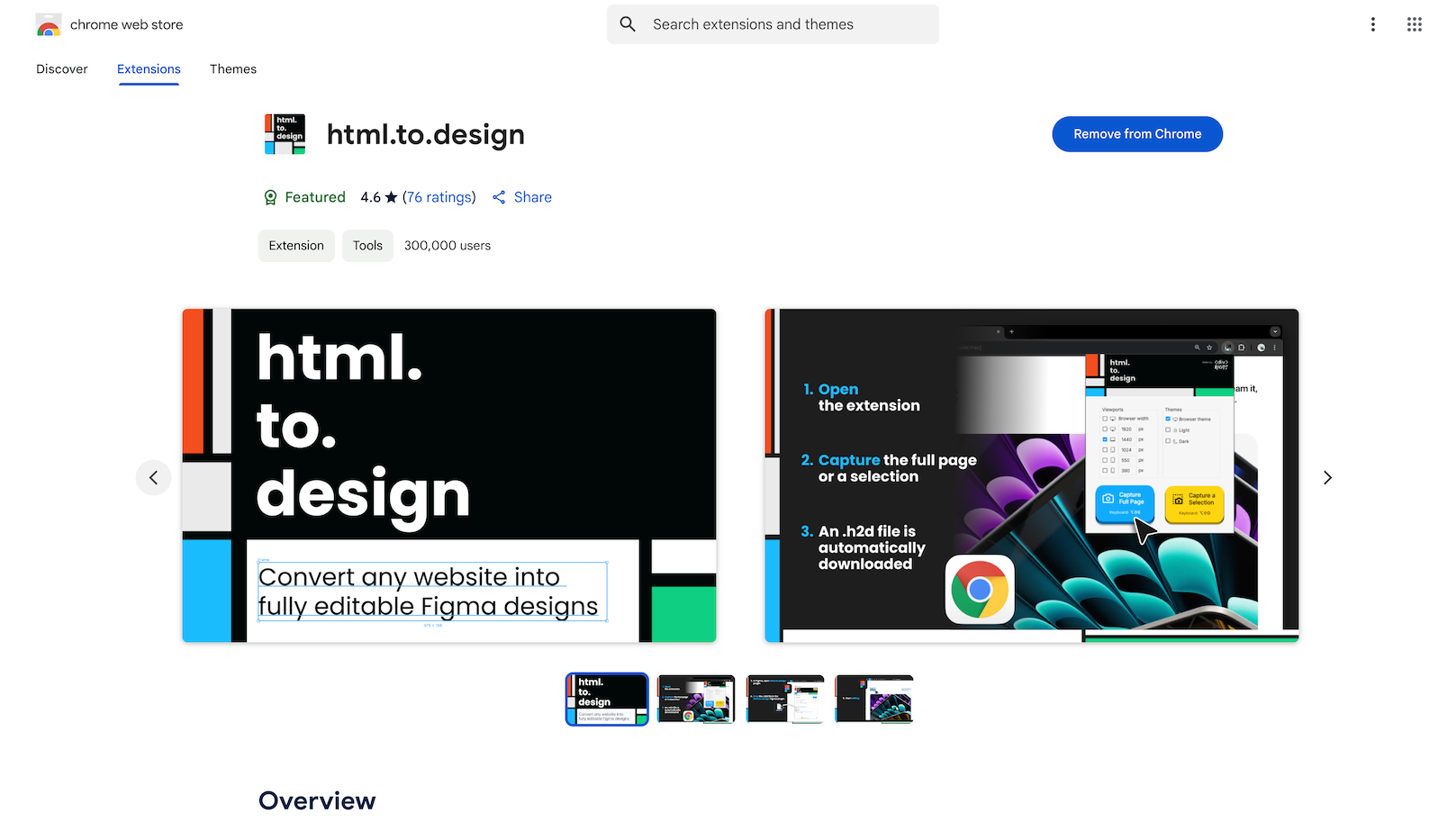 Screenshot of html.to.design in the Chrome Web Store