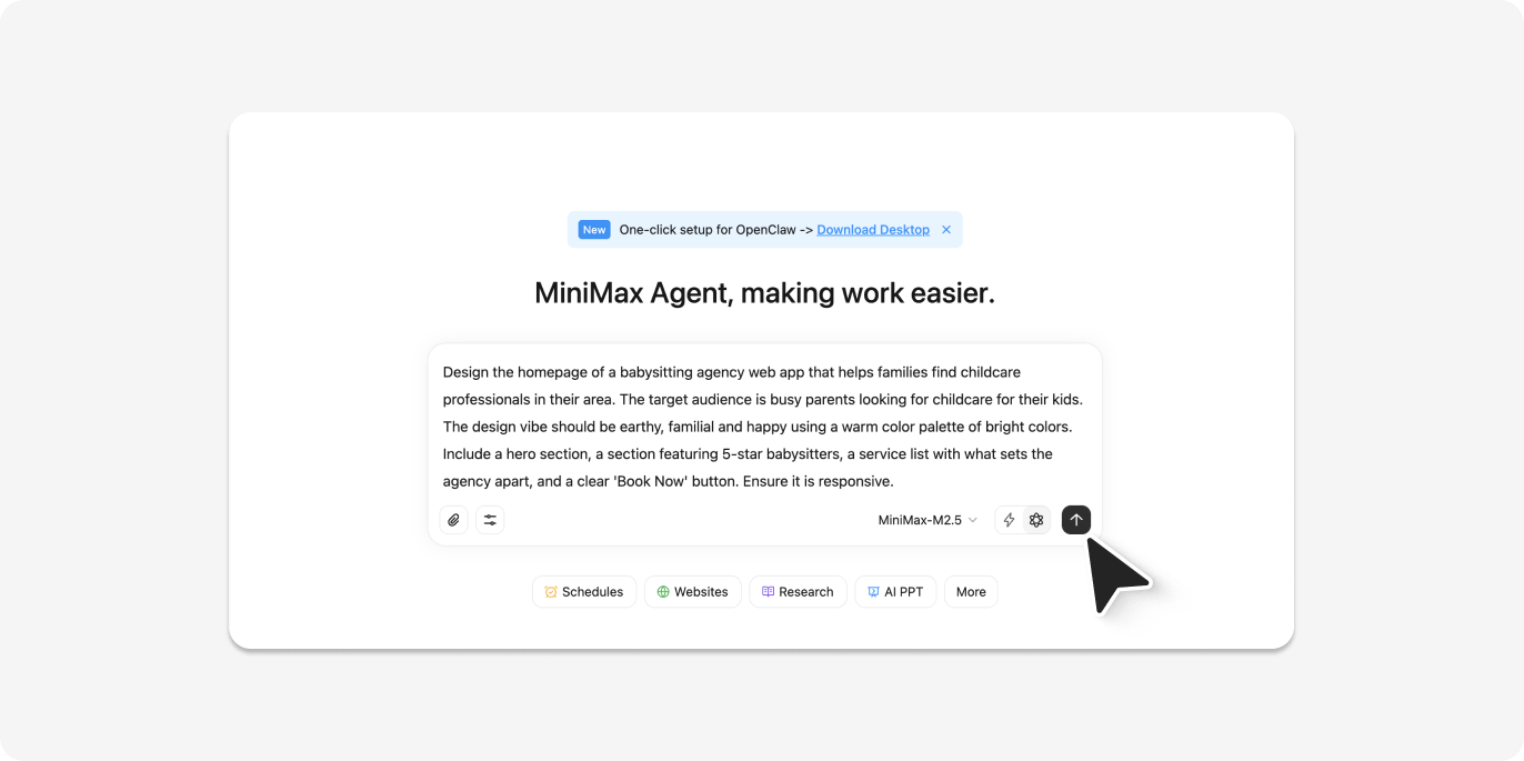Screenshot of AI tool MiniMax Agent.