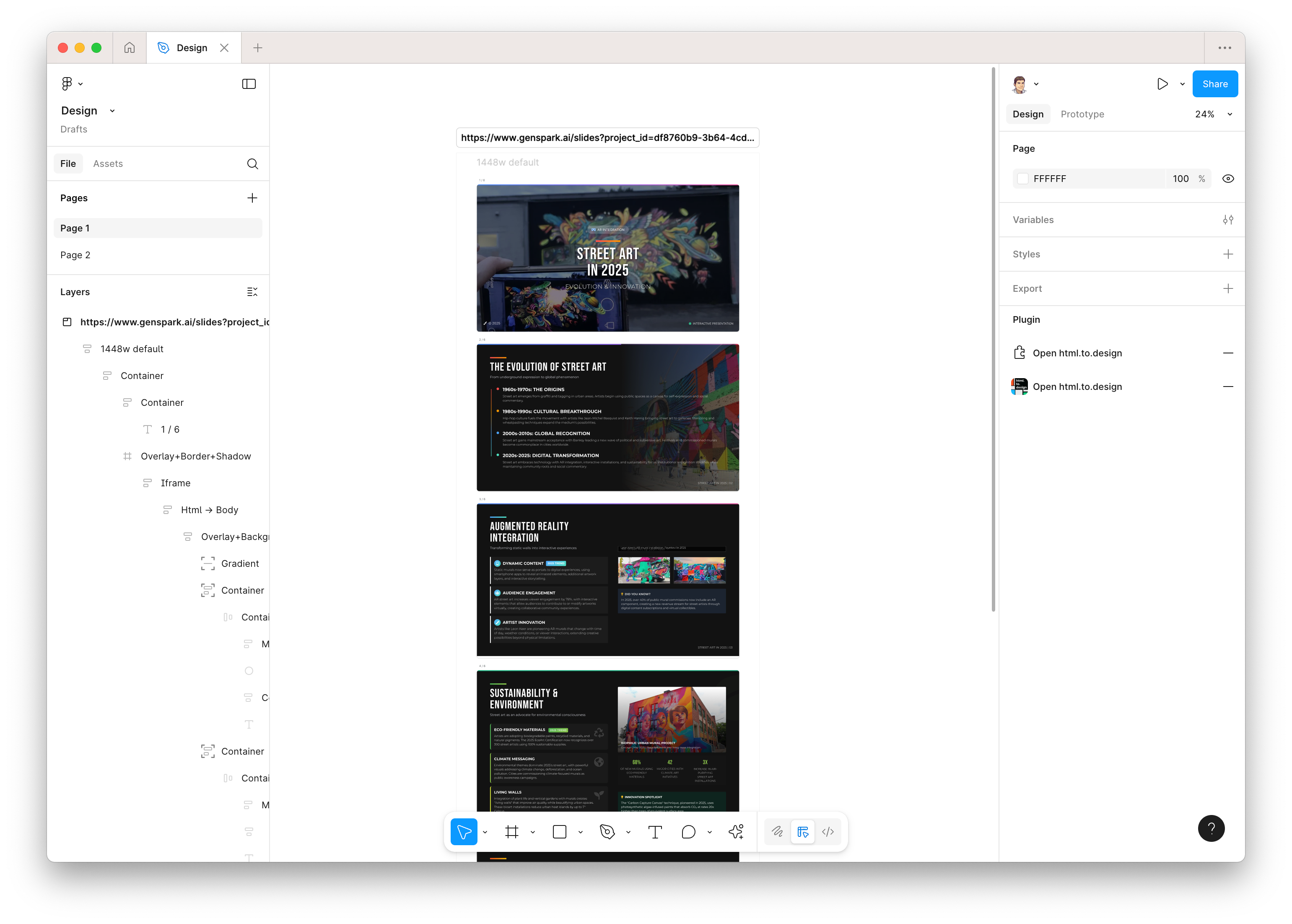 Screenshot of Figma with the Genspark AI slides fully editable.