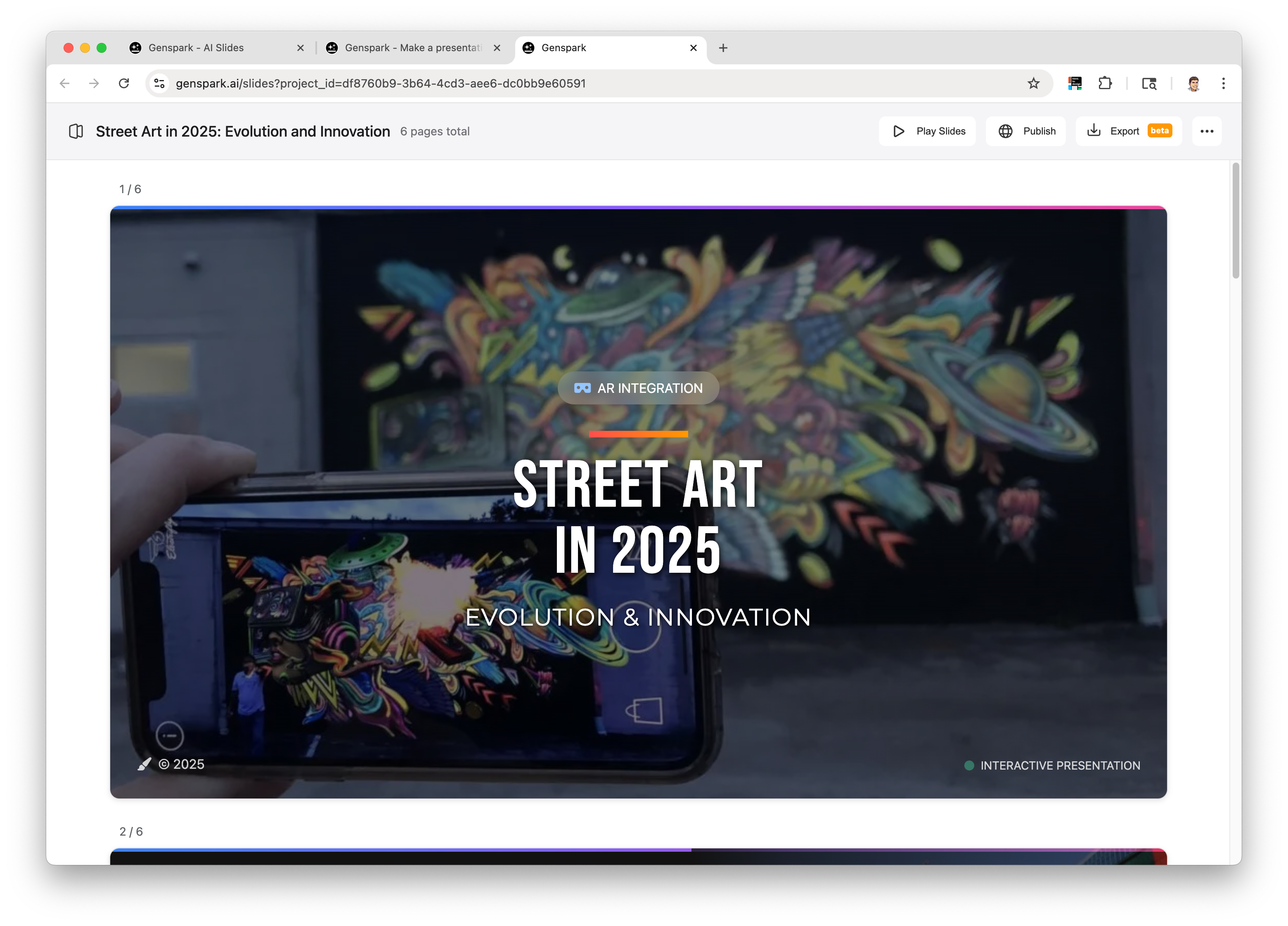 Screenshot of the [View & Export] tab on Genspark AI.