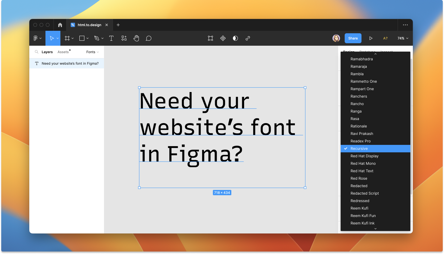 Screenshot of editing a font in Figma.
