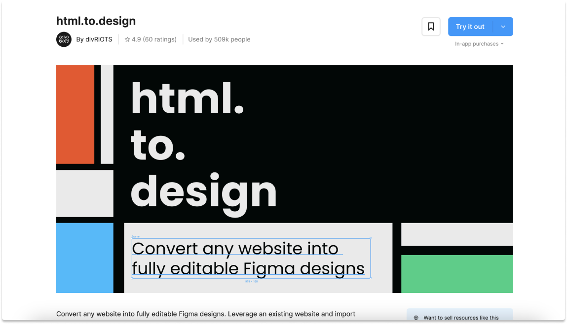Screenshot of html.to.design Figma Community page.