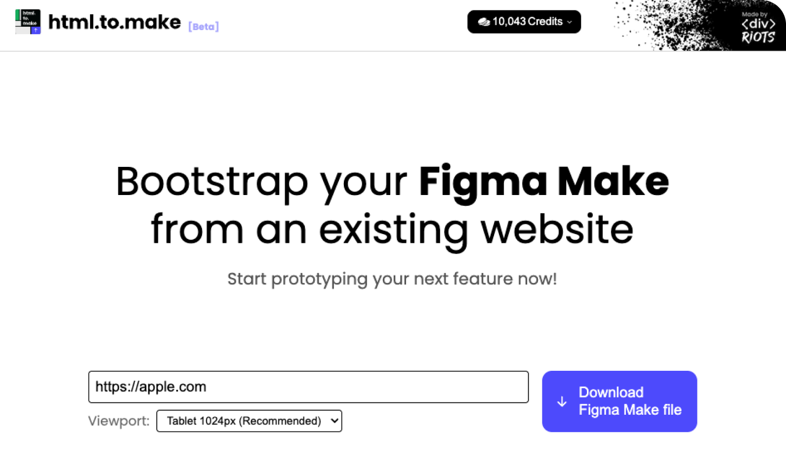 Screenshot of html.to.make welcome screen.