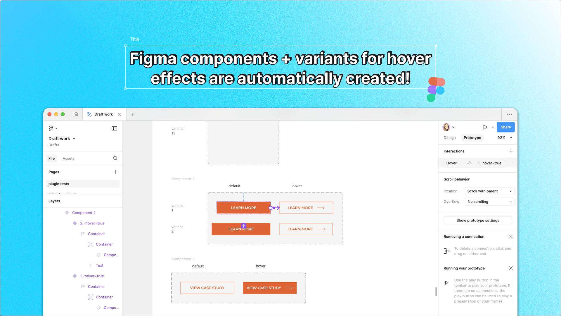 Screenshot of Figma prototype panel with components created.