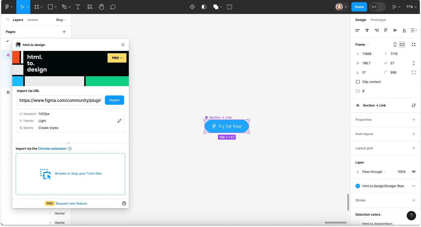 Screenshot of how to bring components from web to Figma with html.to.design.