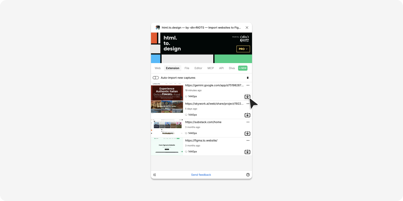 Importing our AI-generated designs into Figma with html.to.design.