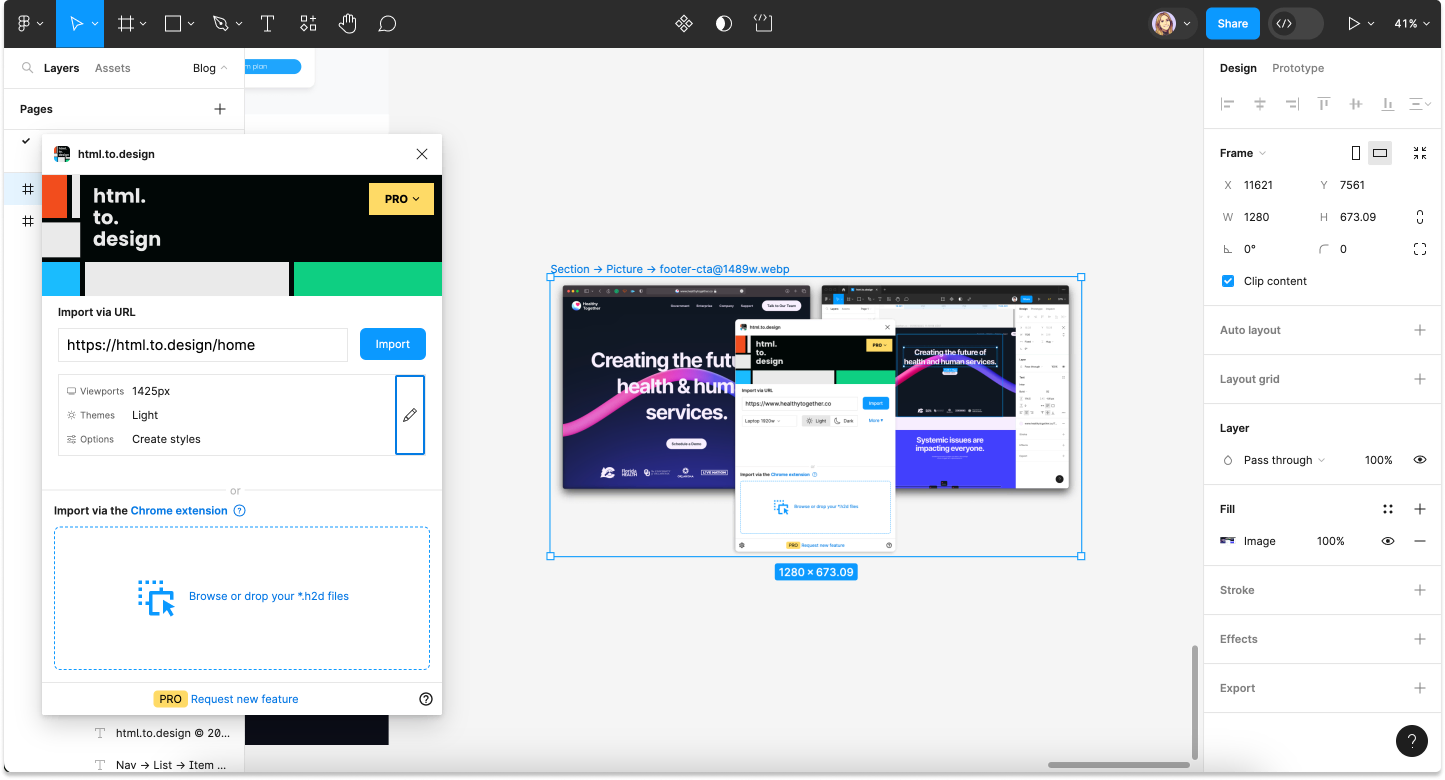 Screenshot of how to bring images from web to Figma with html.to.design.