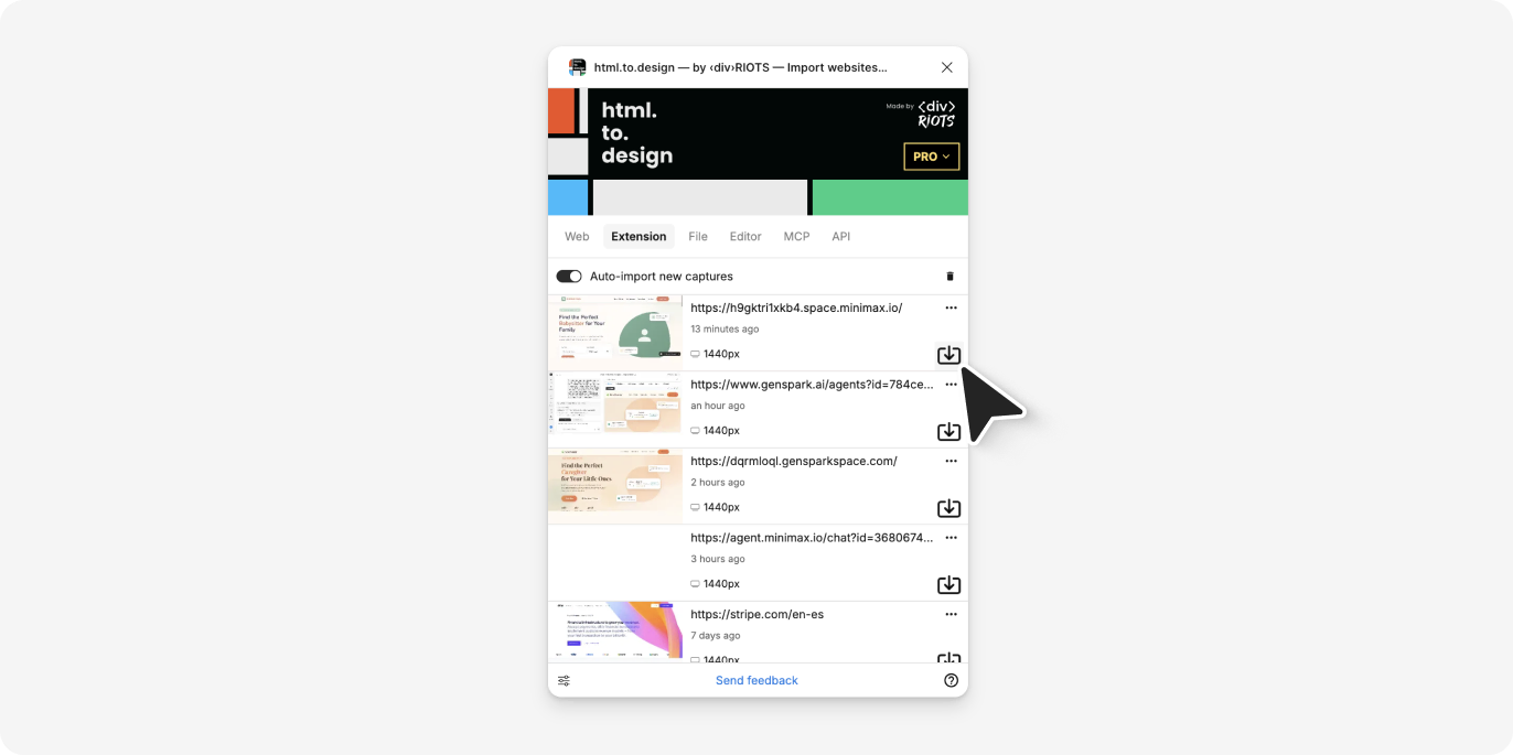 Screenshot of importing MiniMax designs in Figma.