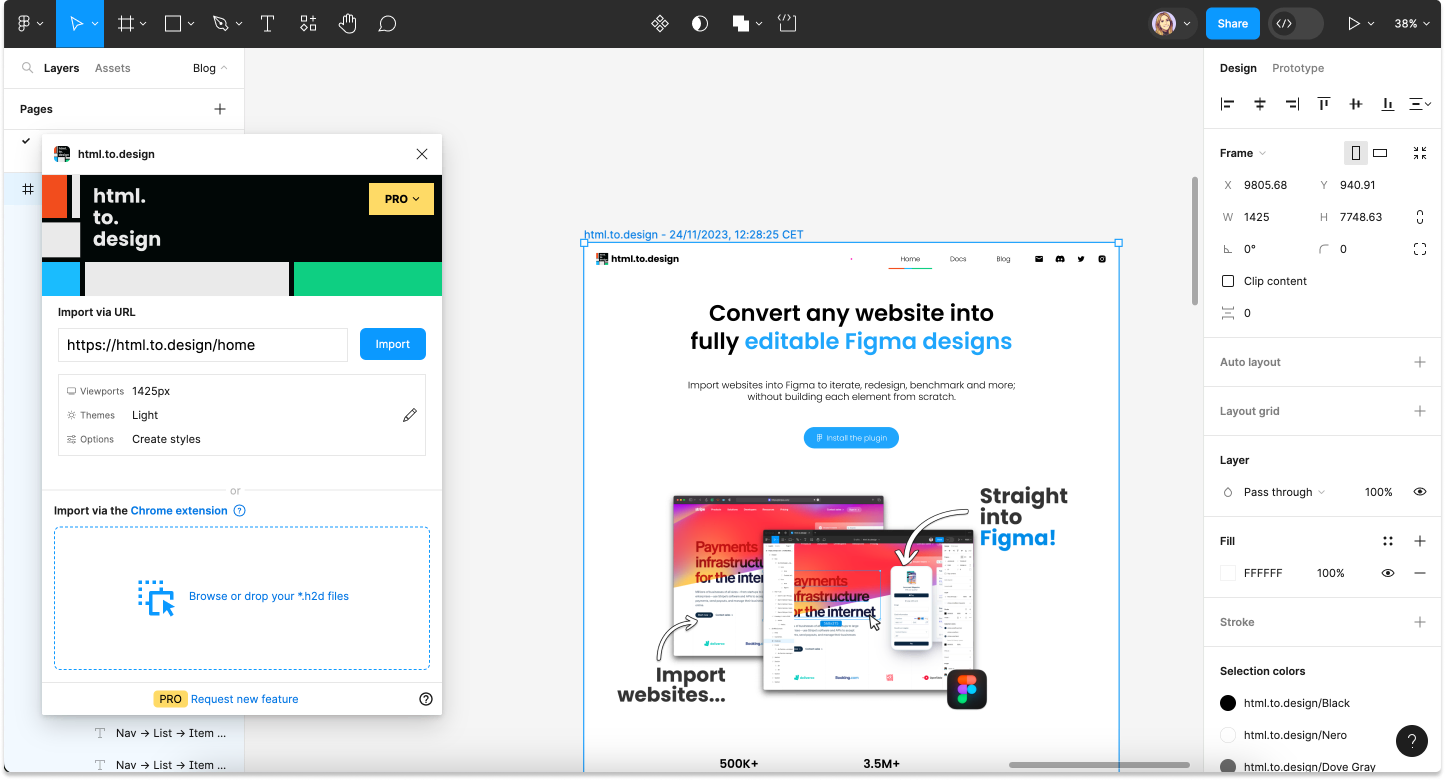 Screenshot of how to bring an old website to redesign from web to Figma with html.to.design.