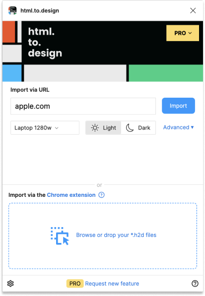 Screenshot of importing a webpage.