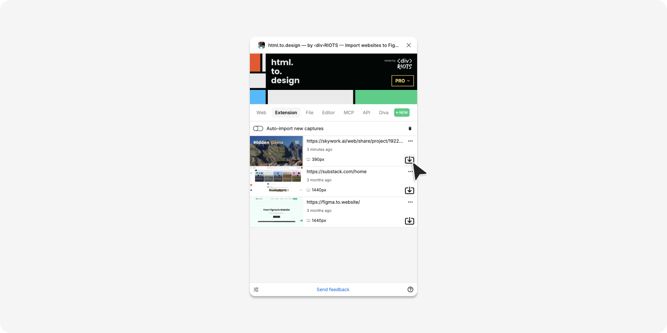 Importing our AI-generated designs into Figma with html.to.design.