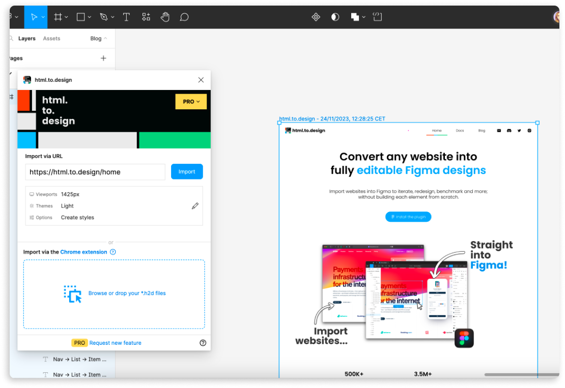Import editable webpage into Figma with html.to.design.