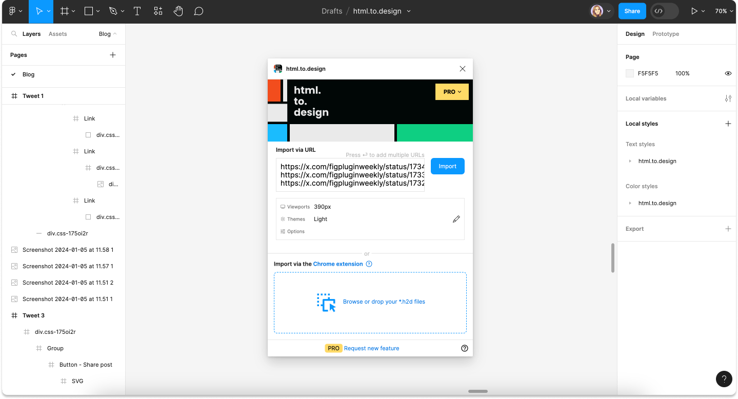 Screenshot of how to import via URL with html.to.design.