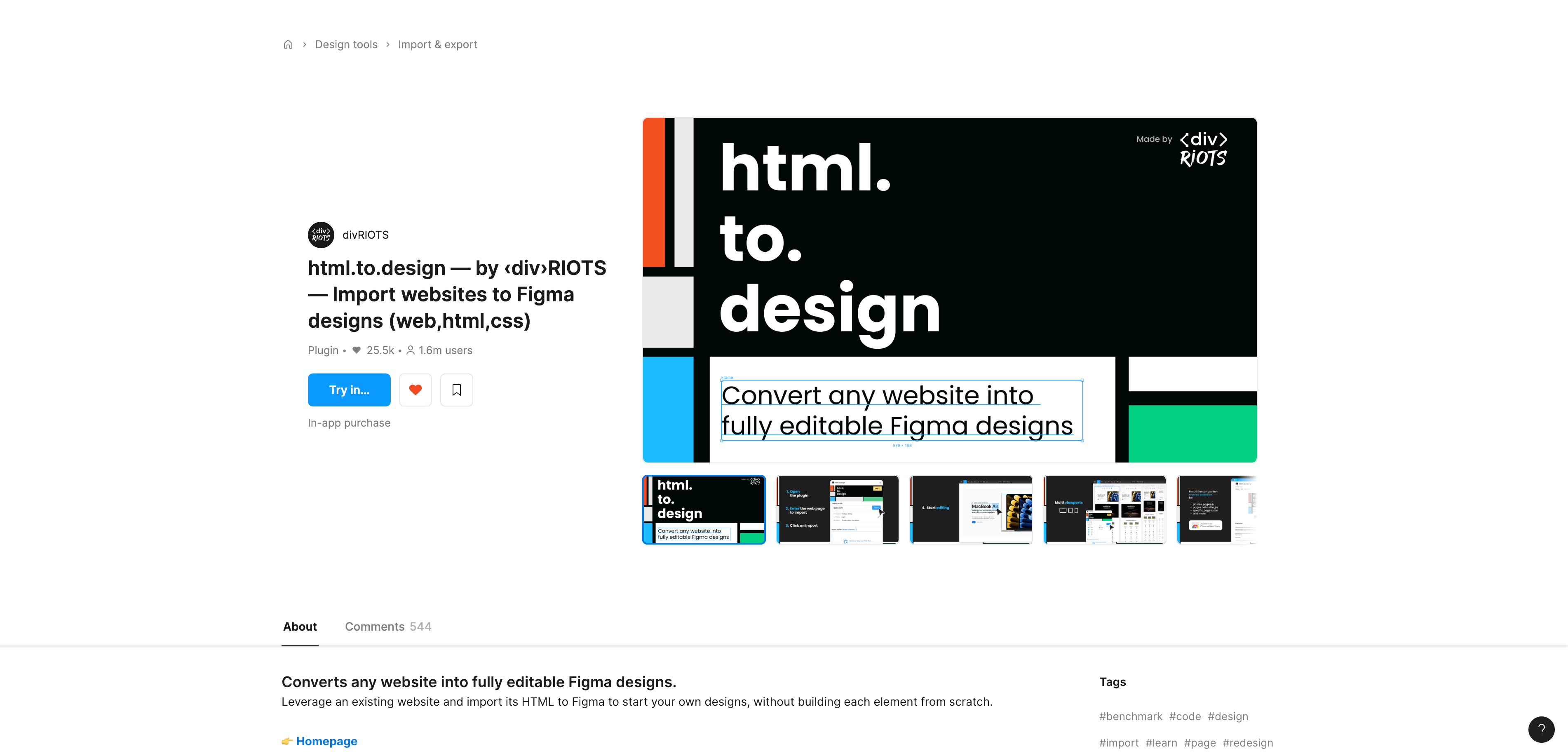 html.to.design Chrome extension page.