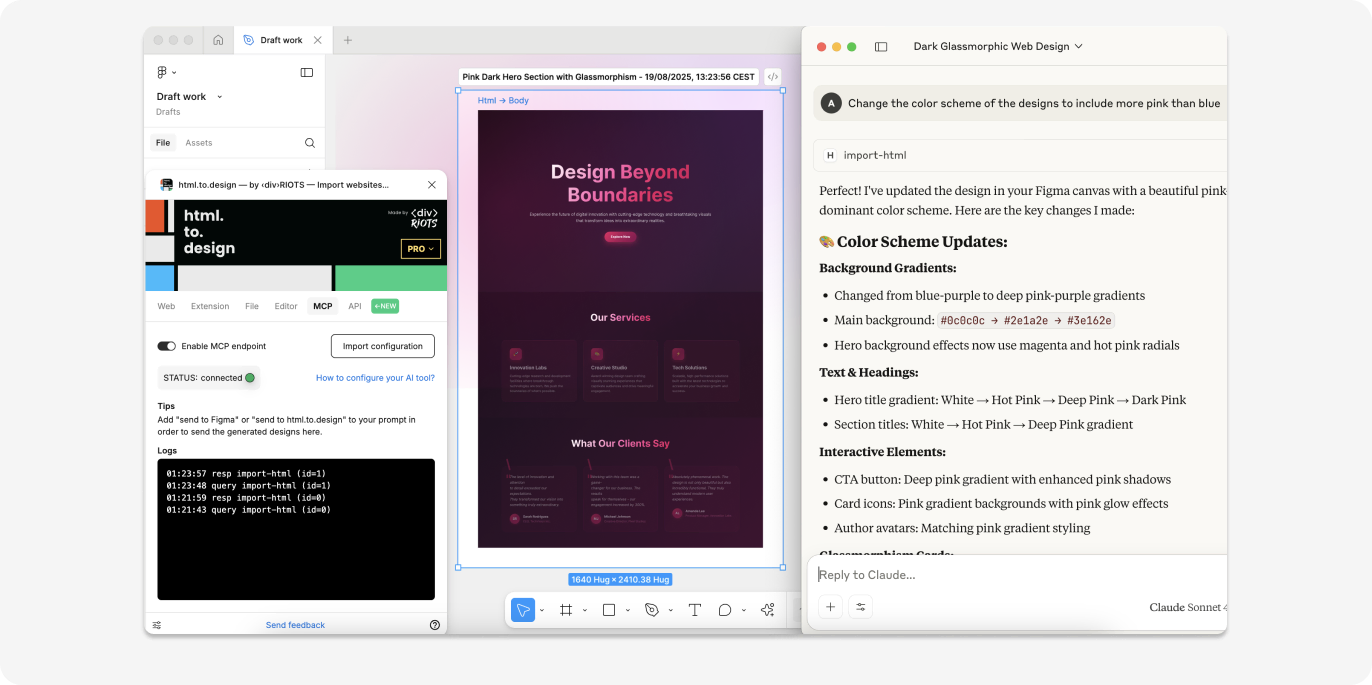 Edit your AI-generated designs in Claude, see the results in Figma.