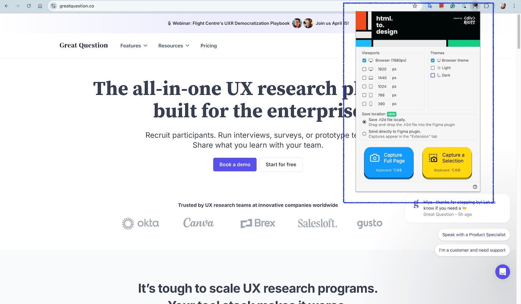 Screenshot of a login page and the html.to.design plugin screenshot on the right