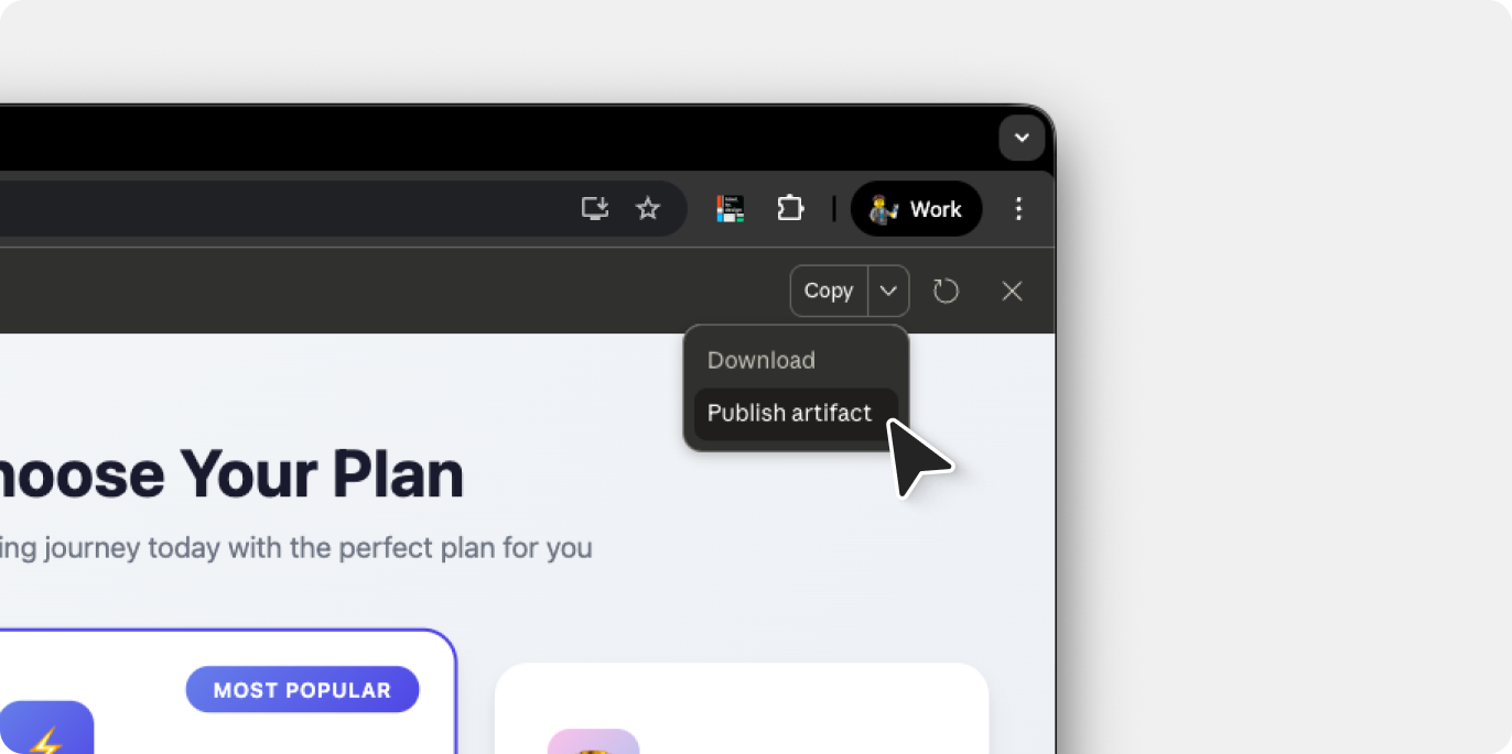 Screenshot of how to publish a Claude artifact.