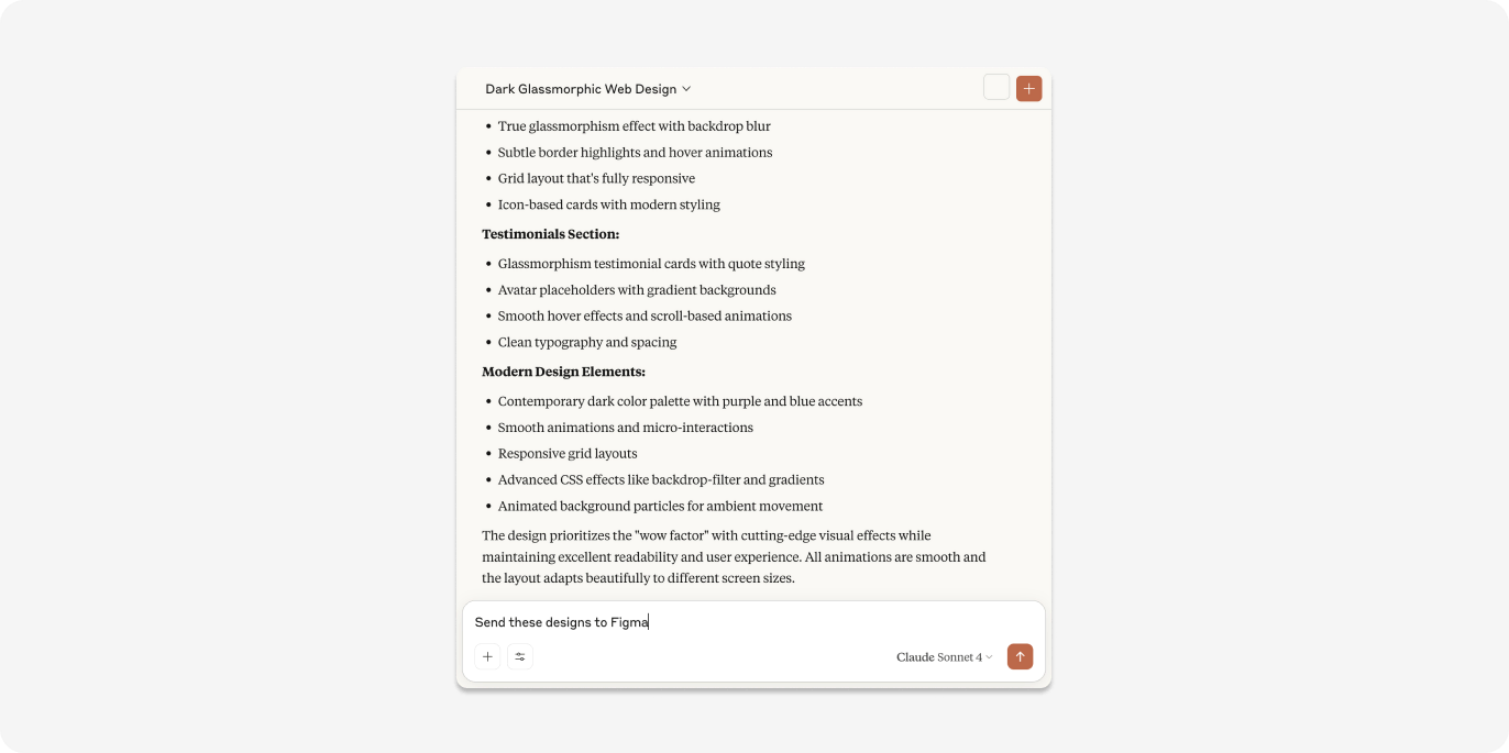 Send to Figma prompt written in Claude desktop app.