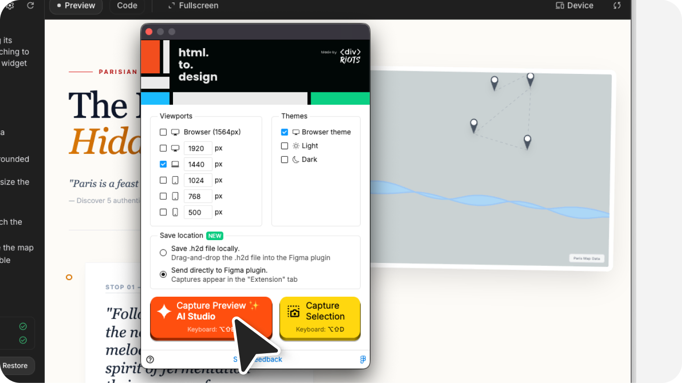 Screenshot of the html.to.design Chrome extension to capture the page
