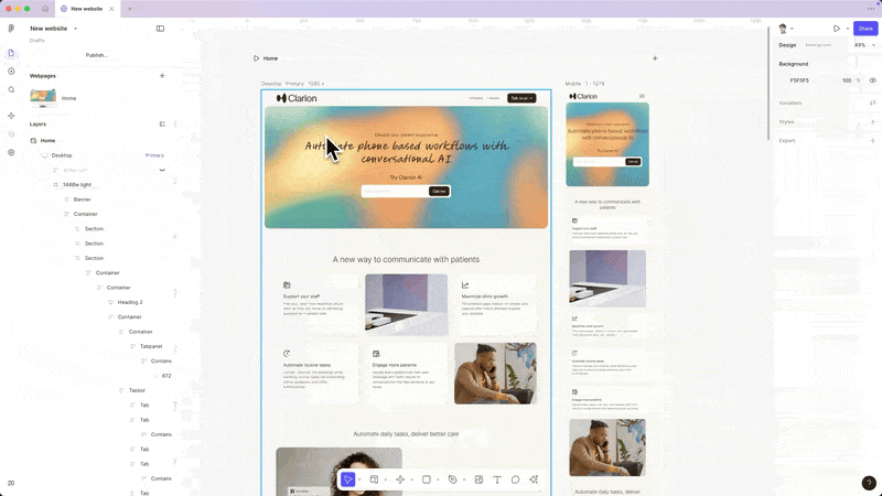 Video of publishing the website to the web directly from Figma