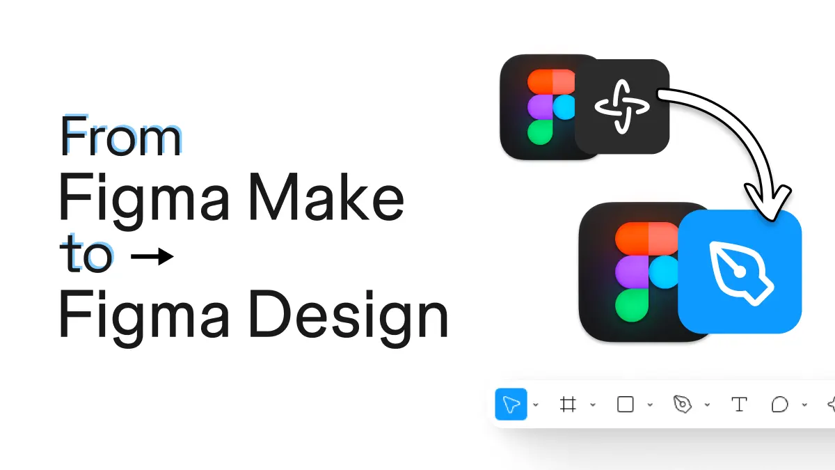 Figma Make logo with an arrow pointing into Figma Design logo and title 'From Figma Make to Figma Design'.