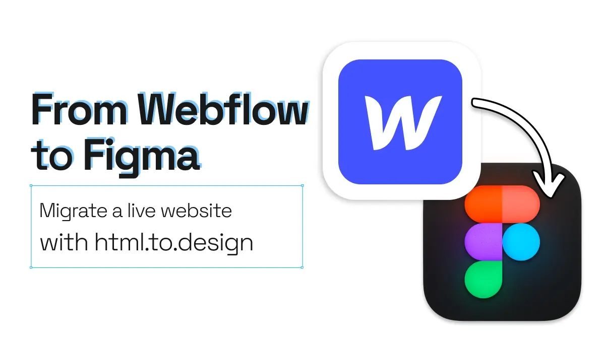 A Webflow logo with an arrow pointing into a Figma logo.